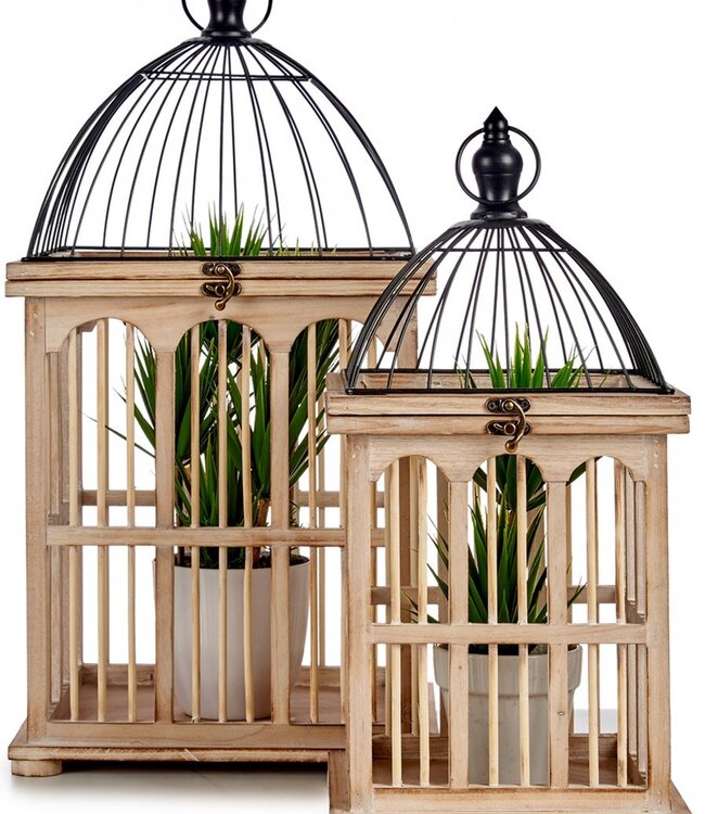 Set of 2 Wooden Cages - Decoration - Natural