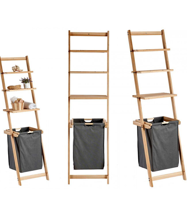 Rek met Wasmand - 3 Planken - Naturel/Zwart