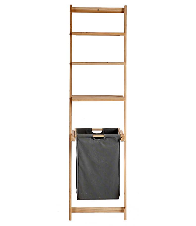 Rack with Laundry Basket - 3 Shelves - Natural/Black