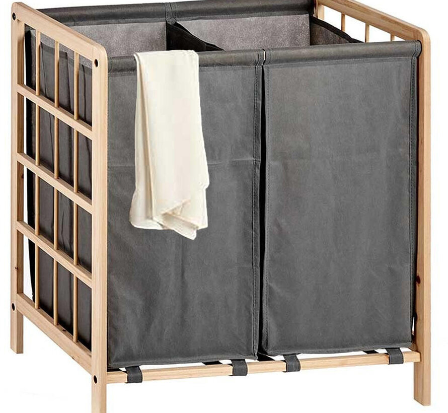 Laundry Basket with 2 Compartments - 2x30 Liters - Natural/Grey