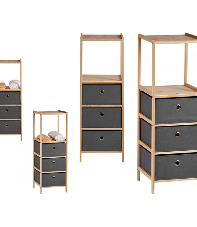 Storage Cabinet with 2 Shelves and 3 Drawers - Natural/Grey