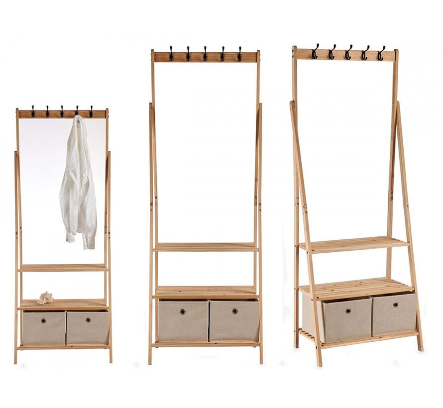 Coat Rack with 2 Drawers and 5 Hooks - Natural