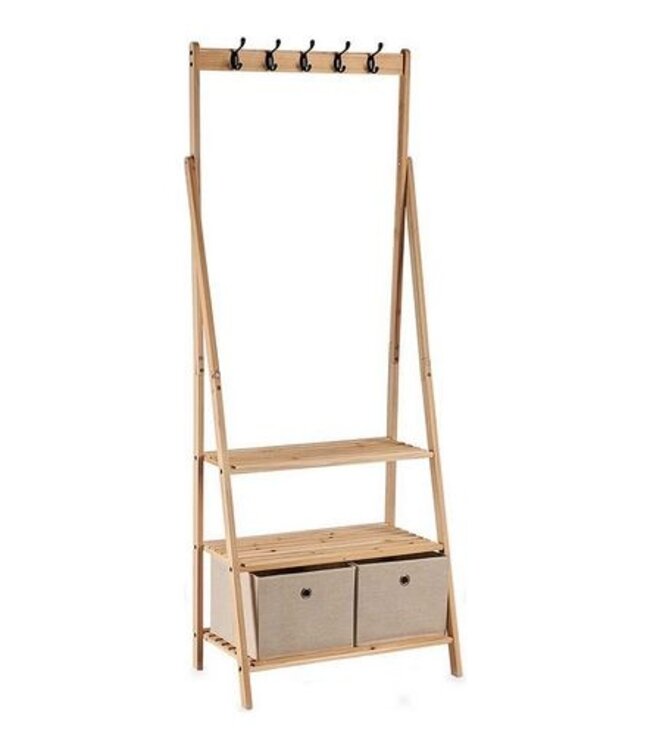 Coat Rack with 2 Drawers and 5 Hooks - Natural