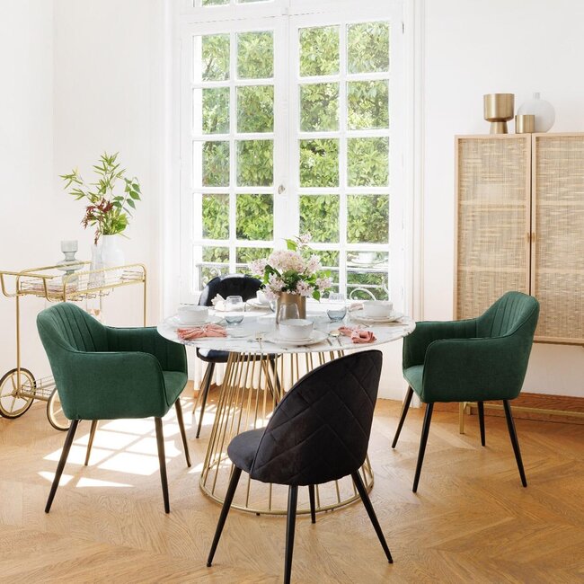 Ronde Eettafel - Ø 120cm - Wit met Goud