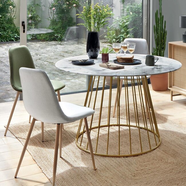 Ronde Eettafel - Ø 120cm - Wit met Goud