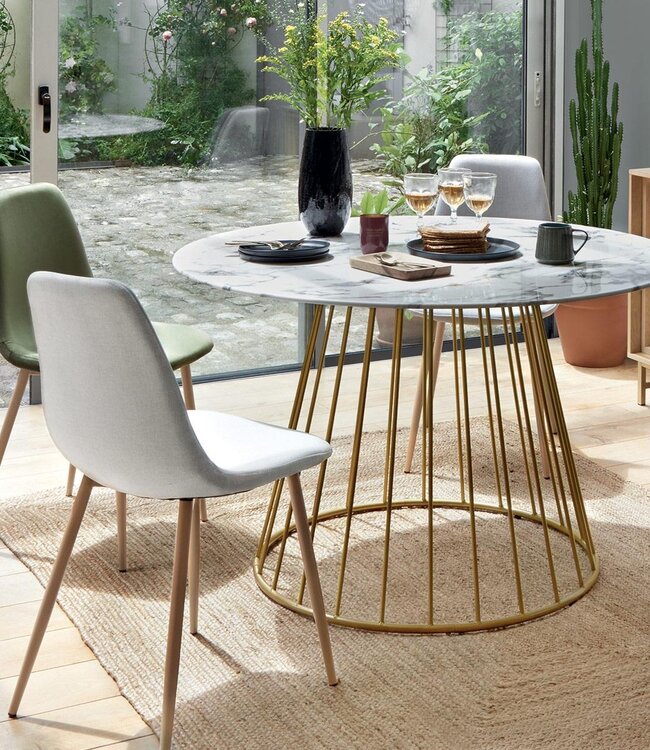 Ronde Eettafel - Ø 120cm - Wit met Goud