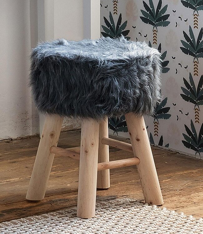 Bijzet/Zitkrukje - H.42cm - Wit/Naturel