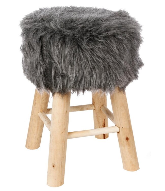 Bijzet/Zitkrukje - H.42cm - Wit/Naturel