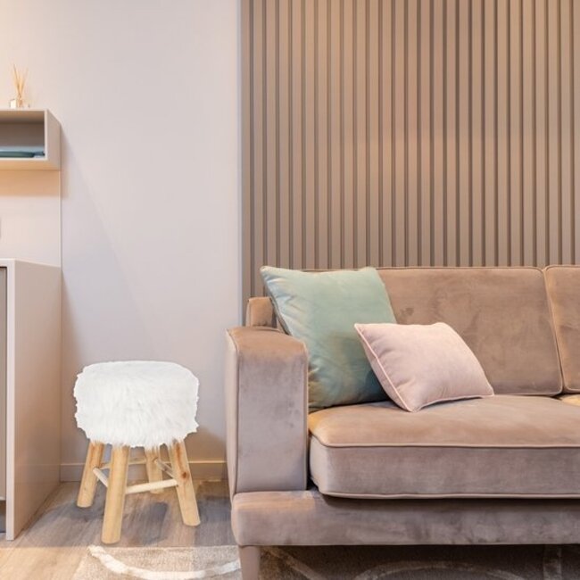 Bijzet/Zitkrukje - H.42cm - Wit/Naturel