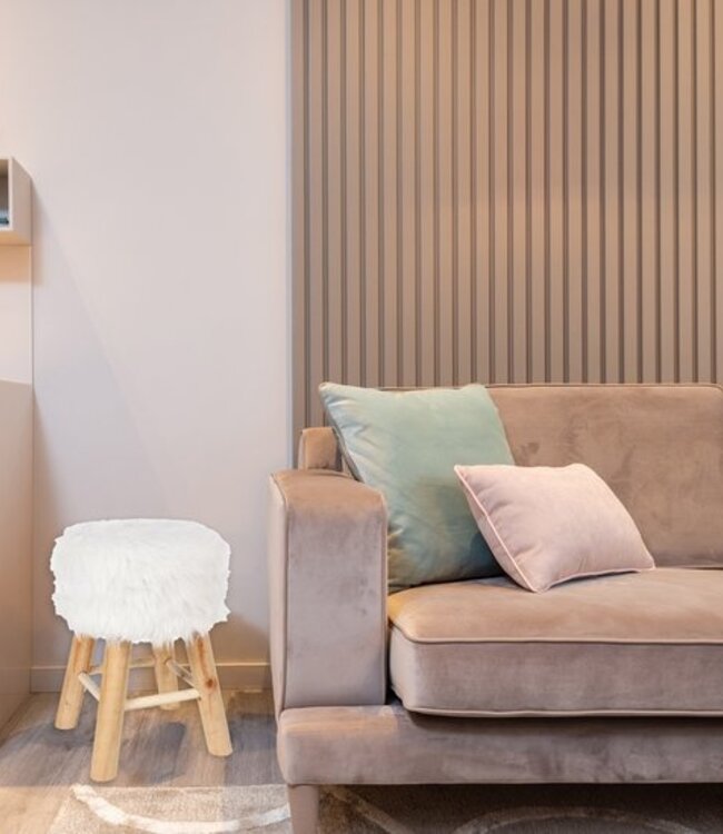 Bijzet/Zitkrukje - H.42cm - Wit/Naturel