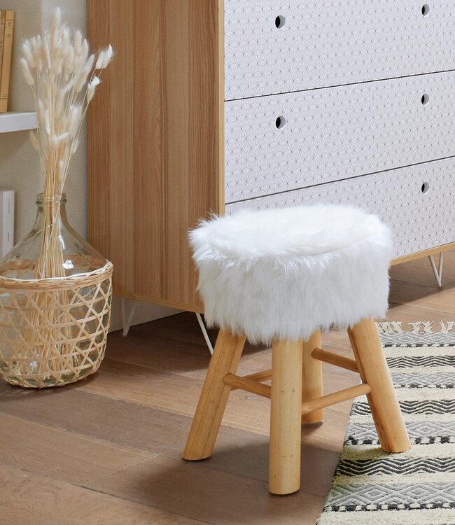 Bijzet/Zitkrukje - H.42cm - Wit/Naturel