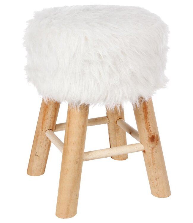 Bijzet/Zitkrukje - H.42cm - Wit/Naturel