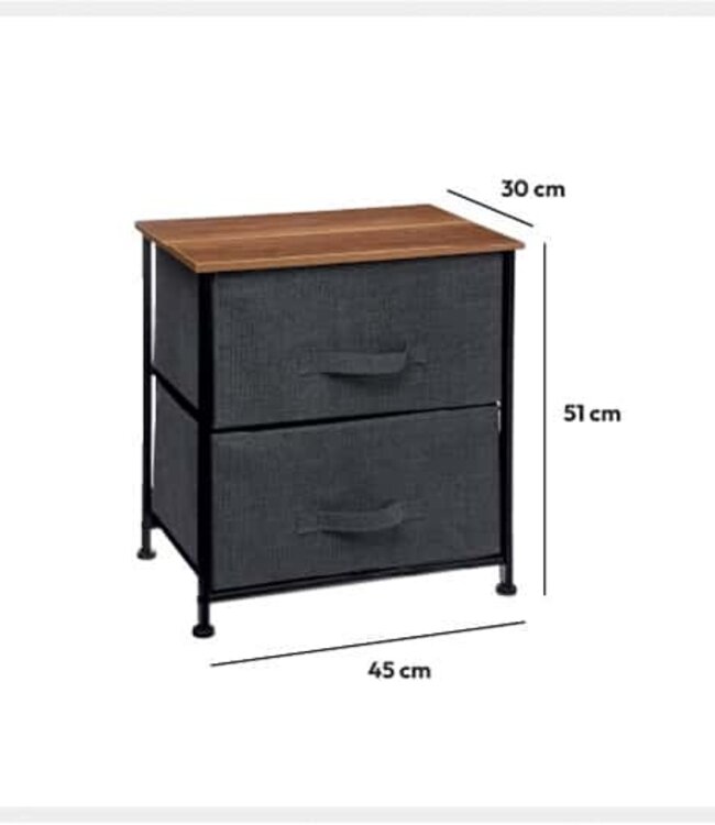 Bedside Table with 2 Drawers - Dark Gray