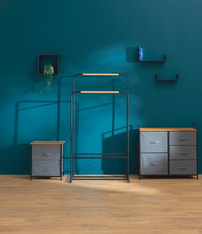 Bedside Table with 2 Drawers - Dark Gray