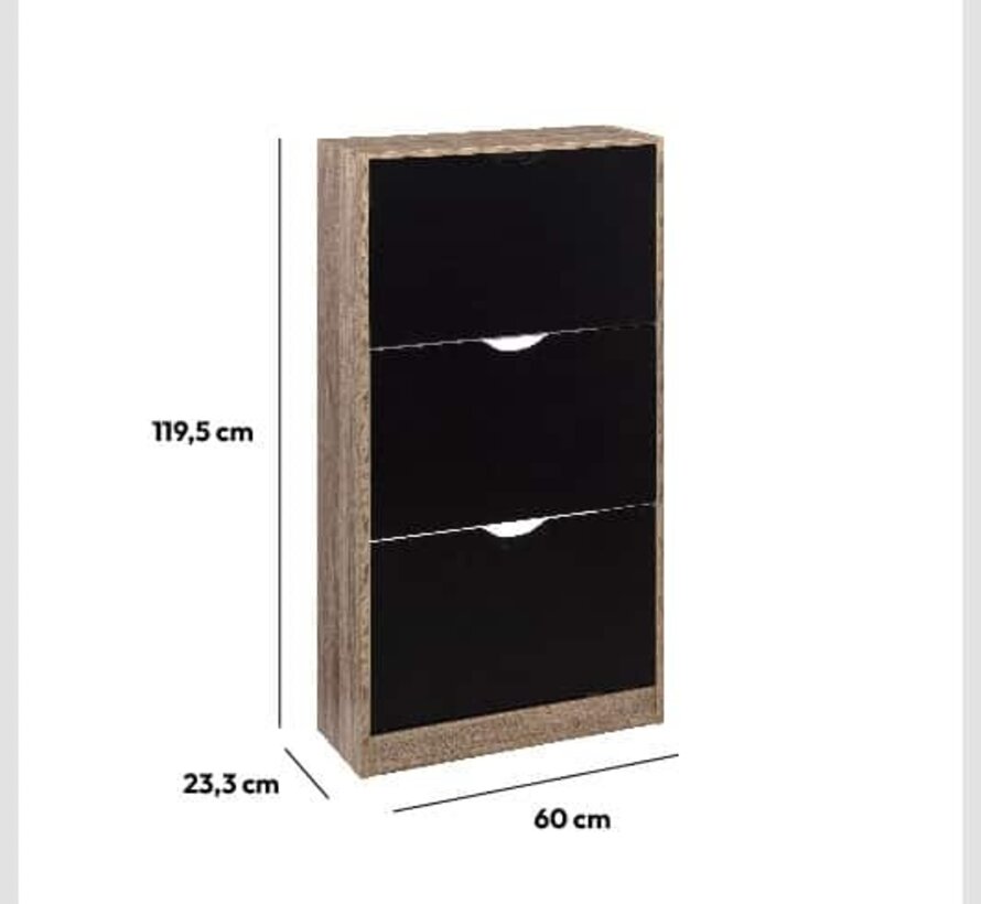 Shoe Cabinet 3 Compartments Black 5Five Koning Bamboe