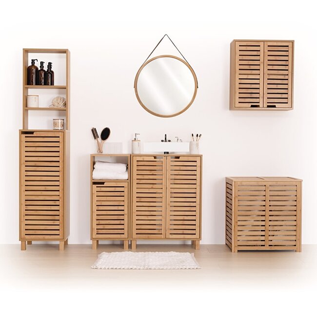 Wastafel Onderkast Sicela – Bamboe Badmeubel met 2 Deuren – 60x28x80 cm