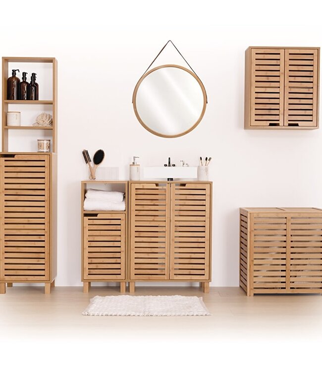 Wastafel Onderkast Sicela – Bamboe Badmeubel met 2 Deuren – 60x28x80 cm