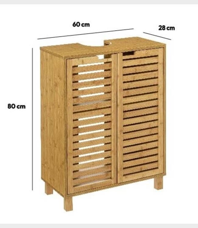 Wastafel Onderkast Sicela – Bamboe Badmeubel met 2 Deuren – 60x28x80 cm