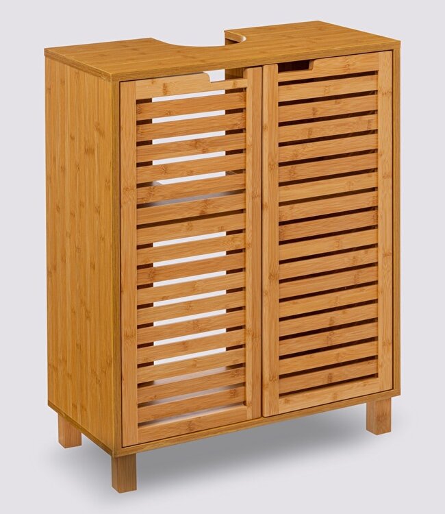 Wastafel Onderkast Sicela – Bamboe Badmeubel met 2 Deuren – 60x28x80 cm