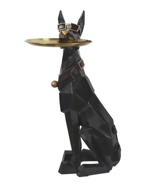 Decoratief Hondenbeeld met Opberguimte - H 72cm - Zwart/Goud