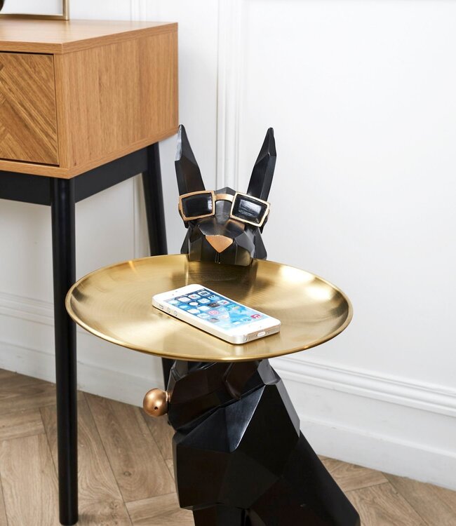 Decorative Dog Statue with Storage Space - H 72cm - Black/Gold