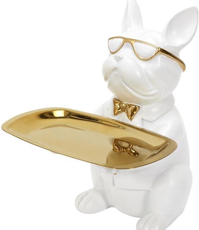 Decoratief Bulldog Beeldje met Opbergruimte - Wit/Goud