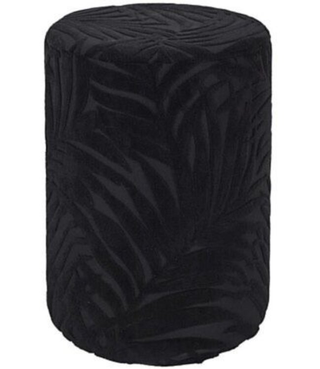 Poef met Bladeren Patroon - H 36cm - Zwart