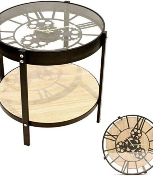 Bijzettafel met Klok - H 39cm - Zwart