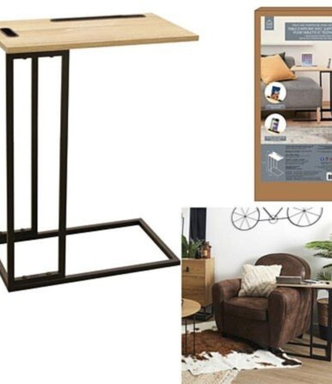 Side table for laptop and smartphone - H 62cm - Natural