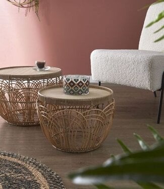 Home Deco Set of 2 Round Nesting Tables - Natural