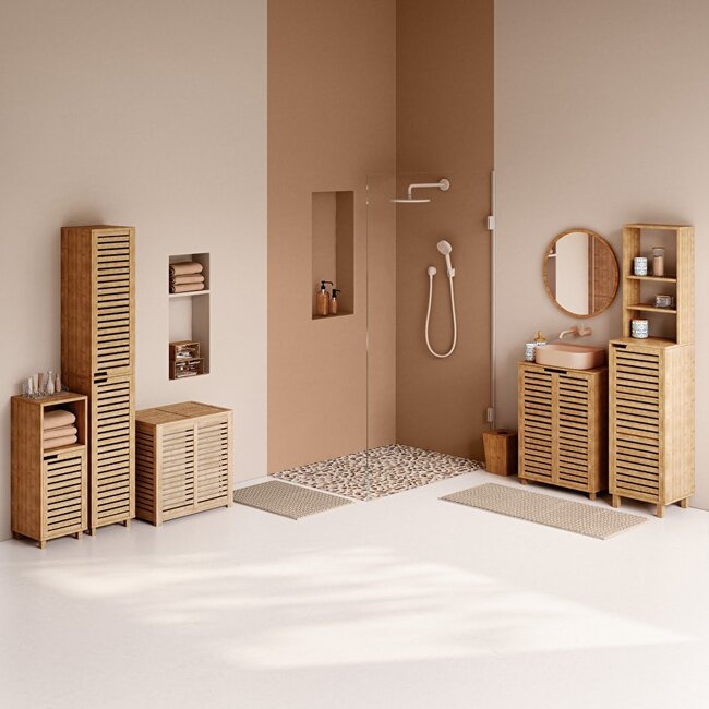 Bathroom Rack - Bamboo - Storage Rack - 80 x 33 cm - 1 Door -