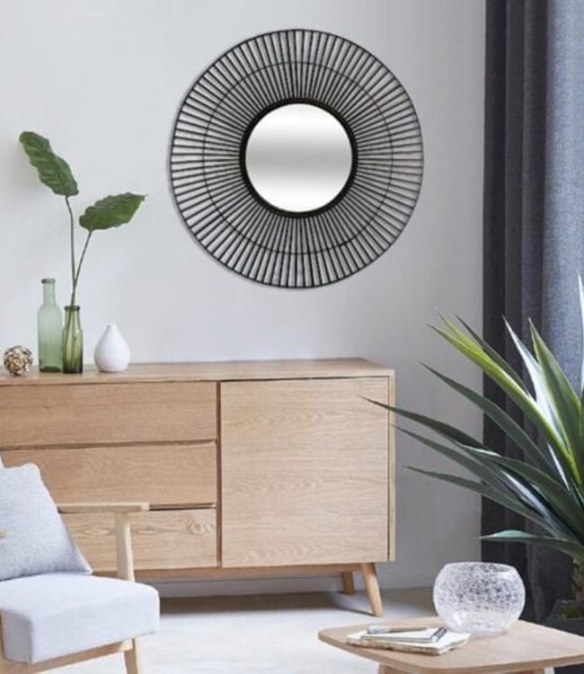 Large Wall Mirror - Bamboo - Black - D 77 cm