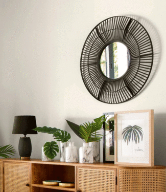 Atmosphera Large Wall Mirror - Bamboo - Black - D 77 cm