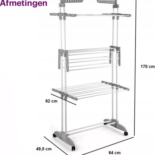 Laundry drying rack - Drying rack - With wheels - Foldable - White