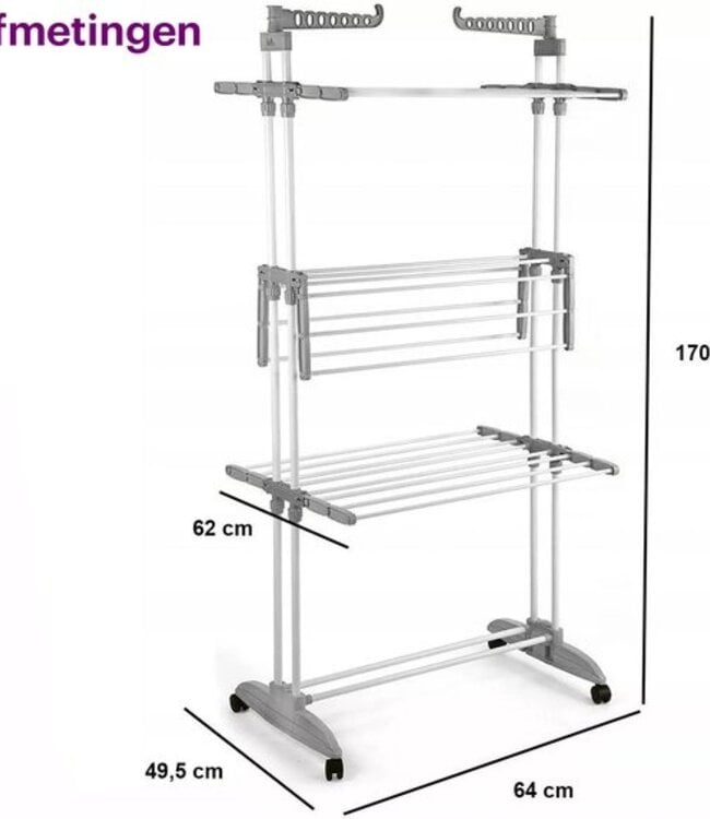 Laundry drying rack - Drying rack - With wheels - Foldable - White