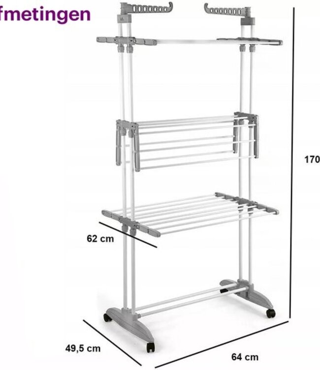 Wasdroogrek - Droogrek - Met wieltjes - Opklapbaar - Wit