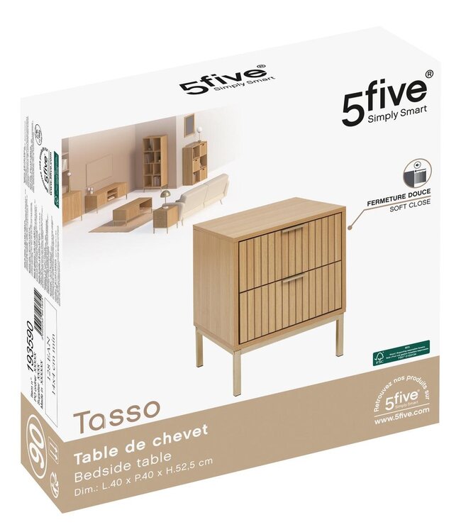 Bedside table with 2 drawers - Panel Look - 40x 40 x 52cm