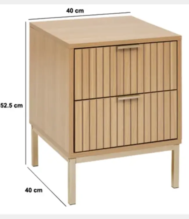 Bedside table with 2 drawers - Panel Look - 40x 40 x 52cm