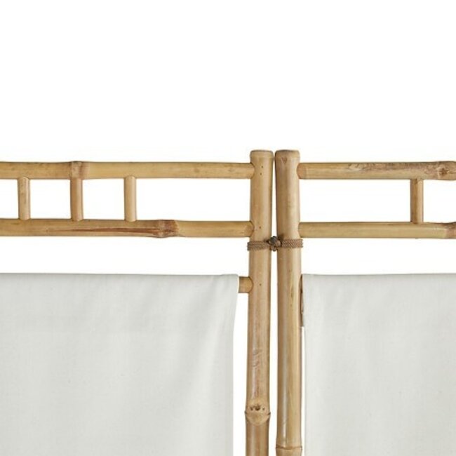 Bamboo Room Divider - White Fabric - 170x135.5x3cm