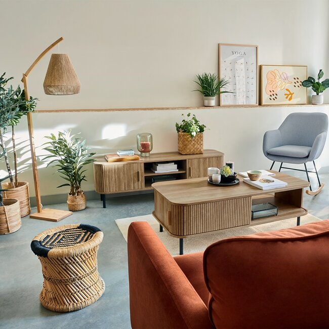 Coffee table with 2 Doors - 120x60cm - Oak effect