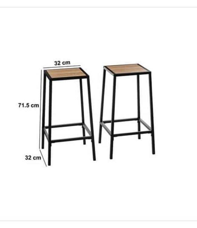 Set of 2 Bar Stools - Natural Oak Effect