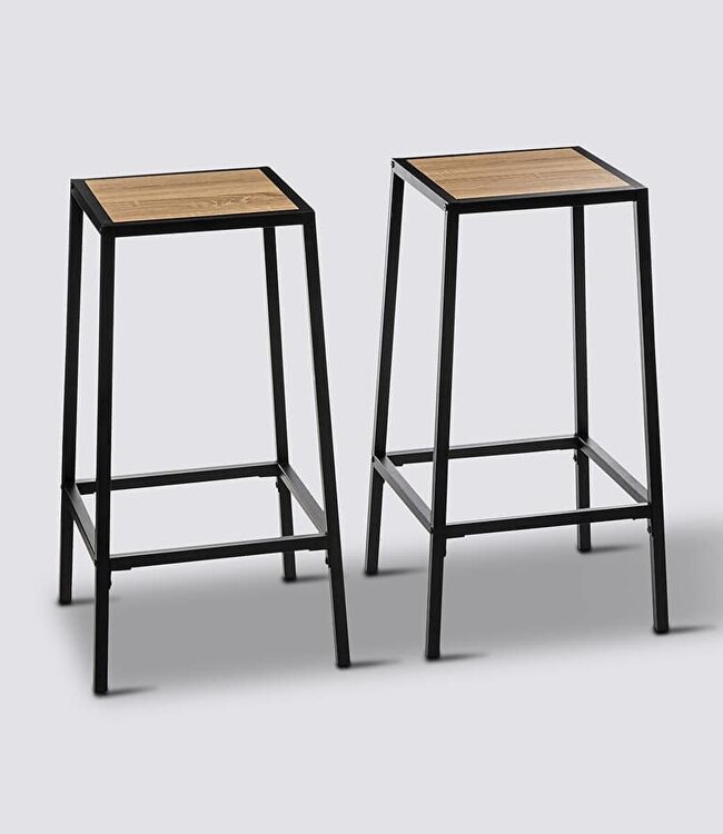 Set of 2 Bar Stools - Natural Oak Effect