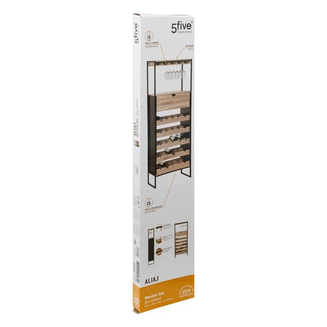 Bar cabinet - Bottle rack - 25 Bottles - Natural - Aliaj