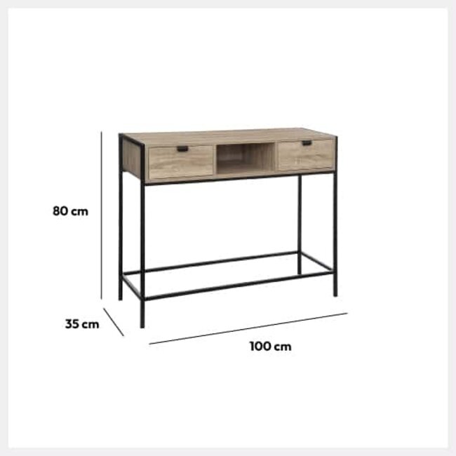 Wall table with 2 drawers - Console table - Brown/Black - 5Five - Aliaj