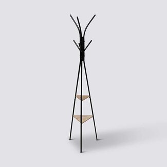  5Five Coat Rack with 6 Hooks and 2 Shelves - Black