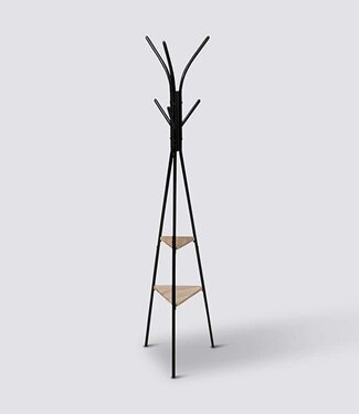  5Five Coat Rack with 6 Hooks and 2 Shelves - Black