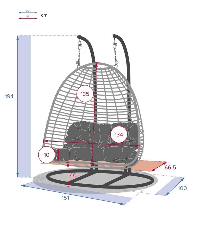 AJAR 2-Zits Hangende Eierstoel - Leisteenafwerking