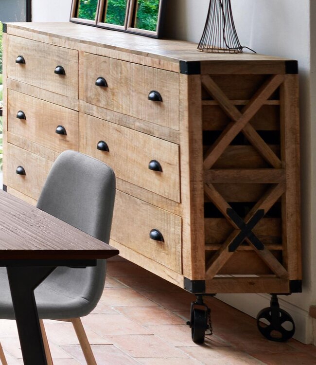 Dressoir voor 6 lades - Silas - Mangohout - 150x40 cm