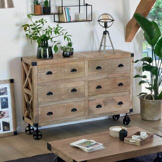 Atmosphera Dressoir voor 6 lades - Silas - Mangohout - 150x40 cm