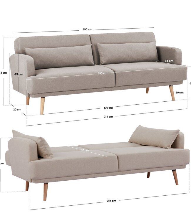 Convertible Sofa - Jack - 3-Seater - Mouse Grey